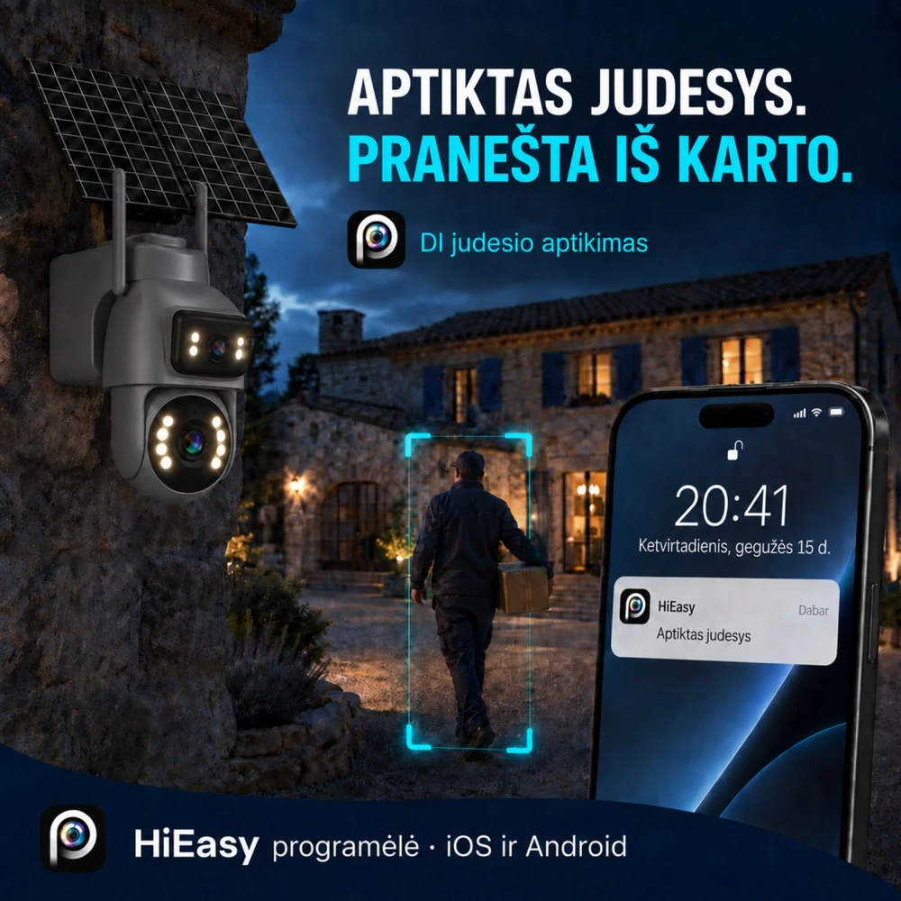 Goapa Lauko stebėjimo kamera 4G su SIM kortele ir saulės baterija, naktinis matymas, IP65