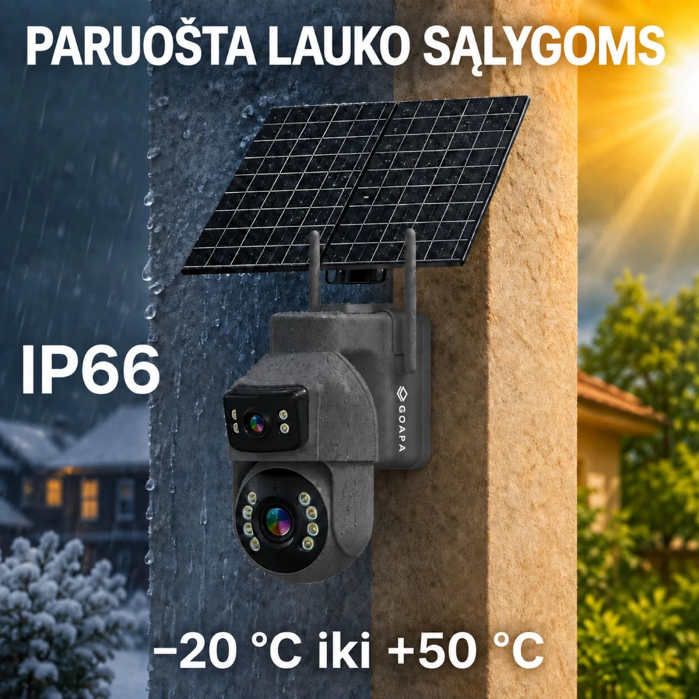 Goapa Lauko stebėjimo kamera 4G su SIM kortele ir saulės baterija, naktinis matymas, IP65