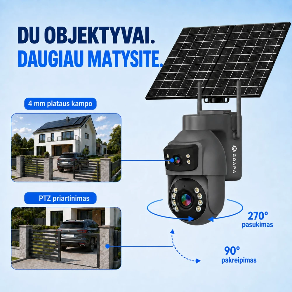 Goapa Lauko stebėjimo kamera 4G su SIM kortele ir saulės baterija, naktinis matymas, IP65