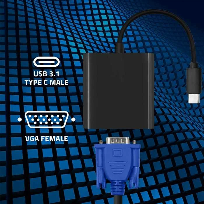 QOLTEC 50376 USB 3.1 adapteris C tipo vyriškas / VGA moteriškas 1080P 23cm