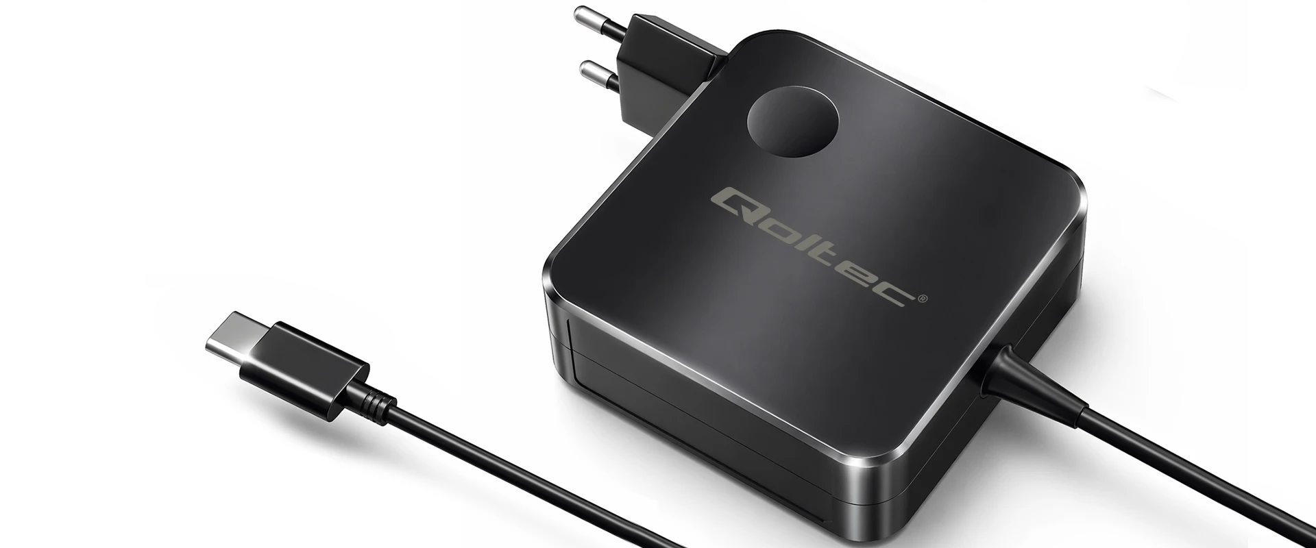 Qoltec 100W GaN Super Fast | USB-C PD | 5-20V | 3-5A | Nešiojamas kompiuteris | MacBook | Išmanusis telefonas | + kabelis 1.8m aprašymas - Prekės nuotrauka