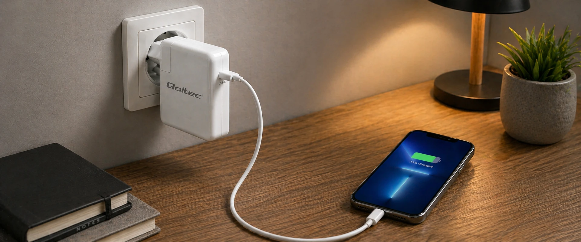 Qoltec Įkroviklis Super Fast Power Delivery 96W | USB-C 3.0 | 5-20V | 3-4.8A | Nešiojamas kompiuteris | Mcbook | Išmanusis telefonas aprašymas - Prekės nuotrauka