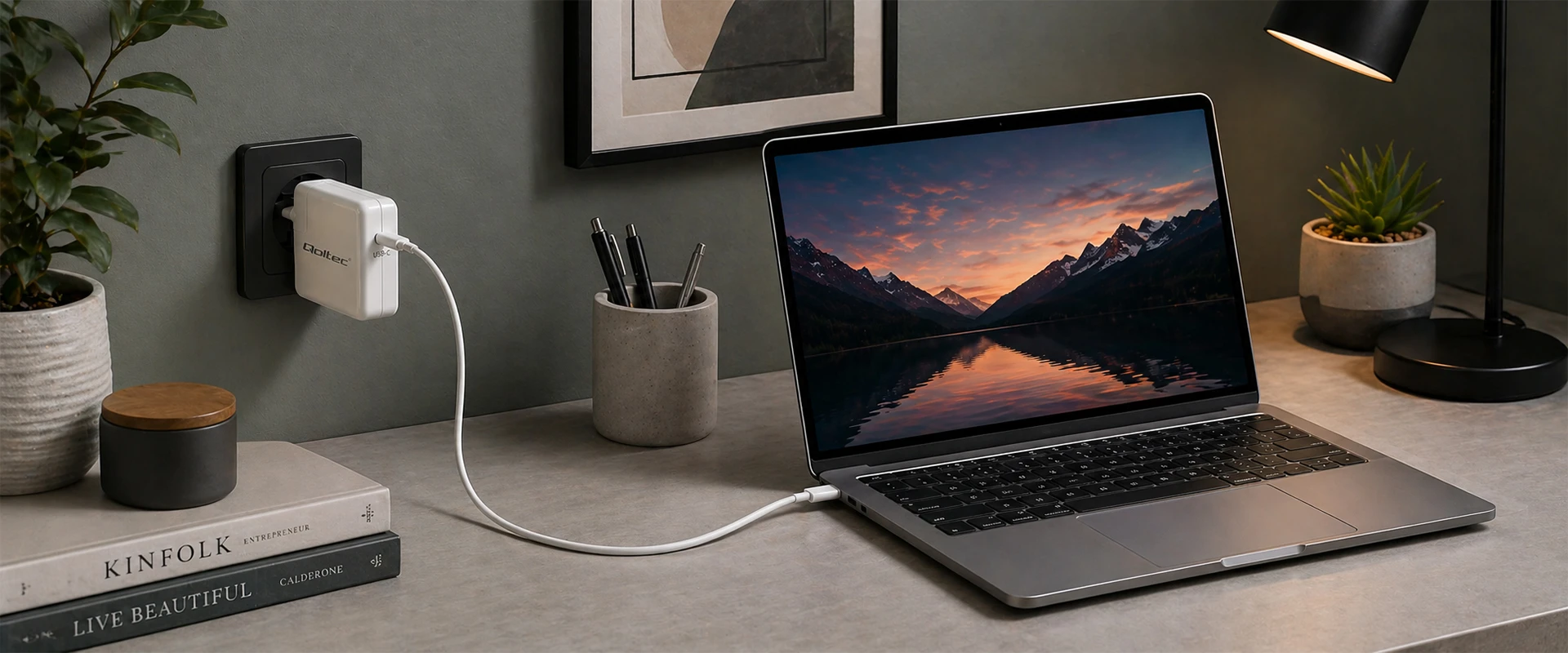 Qoltec Įkroviklis Super Fast Power Delivery 96W | USB-C 3.0 | 5-20V | 3-4.8A | Nešiojamas kompiuteris | Mcbook | Išmanusis telefonas aprašymas - Prekės nuotrauka