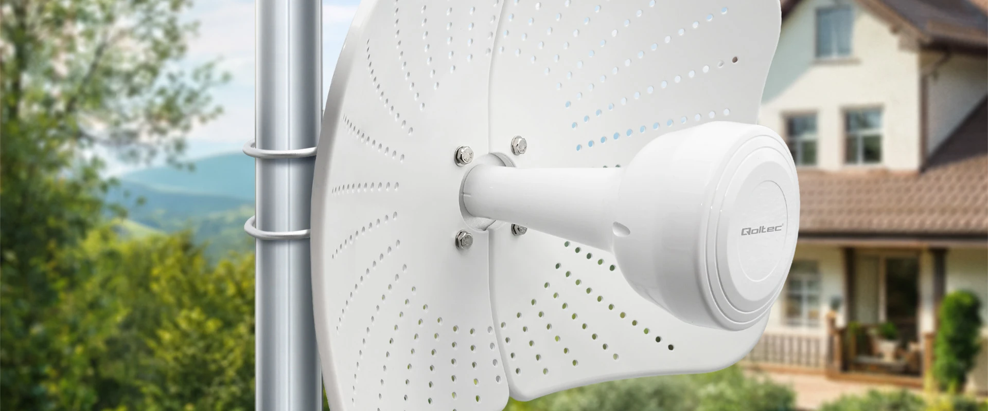 Qoltec Antena paraboliczna 4G 5G LTE | 2x19dBi | kierunkowa | zewnętrzna | 1710–2700 MHz | 3300–4200 MHz | N Female | wodoodporna | 5m aprašymas - Prekės nuotrauka