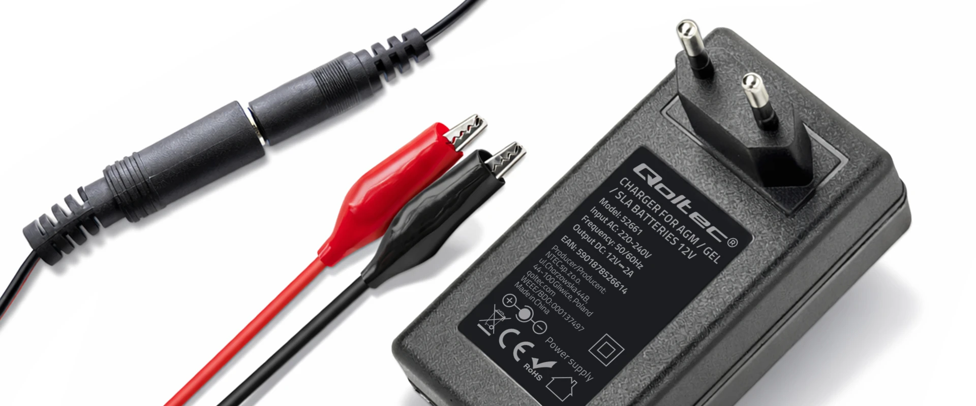 Qoltec automatinė kroviklis do akumulatora AGM GEL STD | Prostownik 12V | 2A | 24W | 5.5x2.1 | Kabelis 1.8m aprašymas - Prekės nuotrauka Qoltec automatinė kroviklis do akumulatora AGM GEL STD | Prostownik 12V | 2A | 24W | 5.5x2.1 | Kabelis 1.8m aprašymas - Prekės nuotrauka