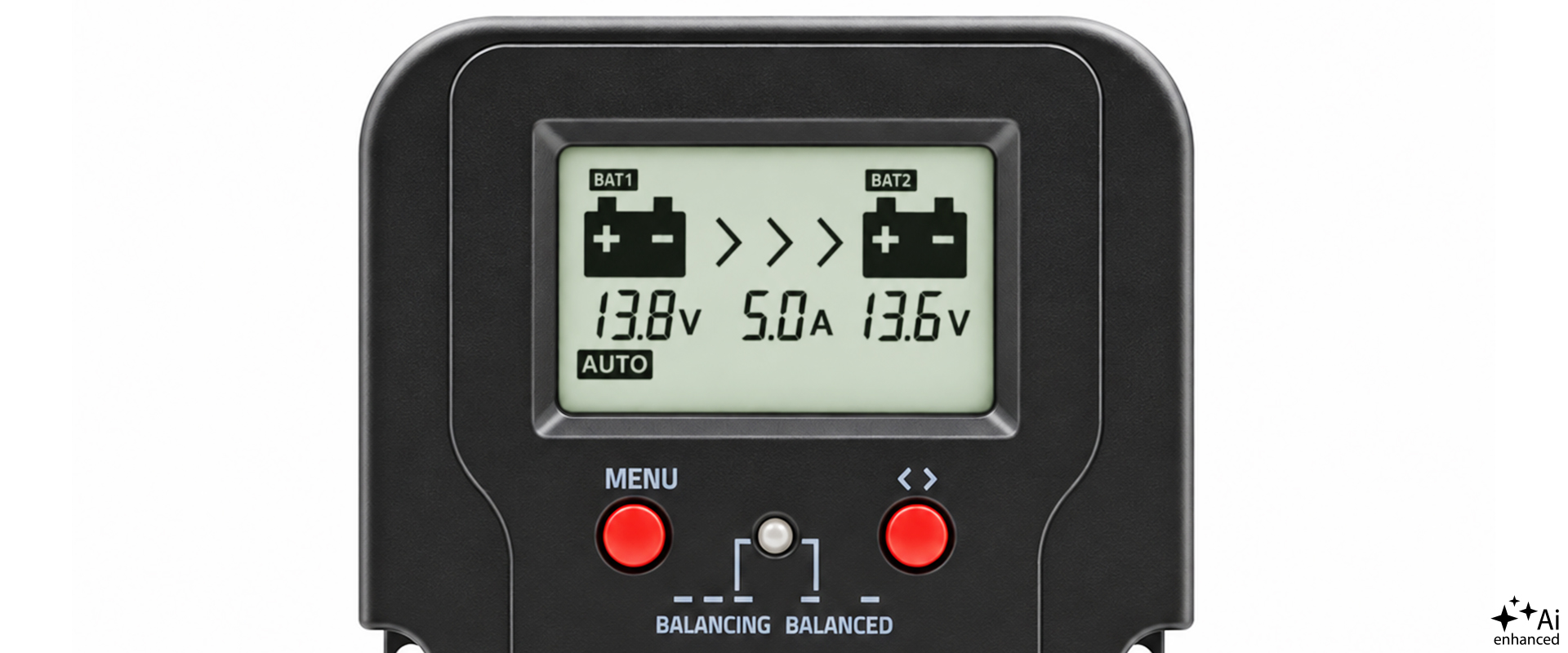 Qoltec Balanser napięcia 24V do akumulatorów 2 x 12V | 5A | AGM GEL LiFePO4 | LCD aprašymas - Prekės nuotrauka