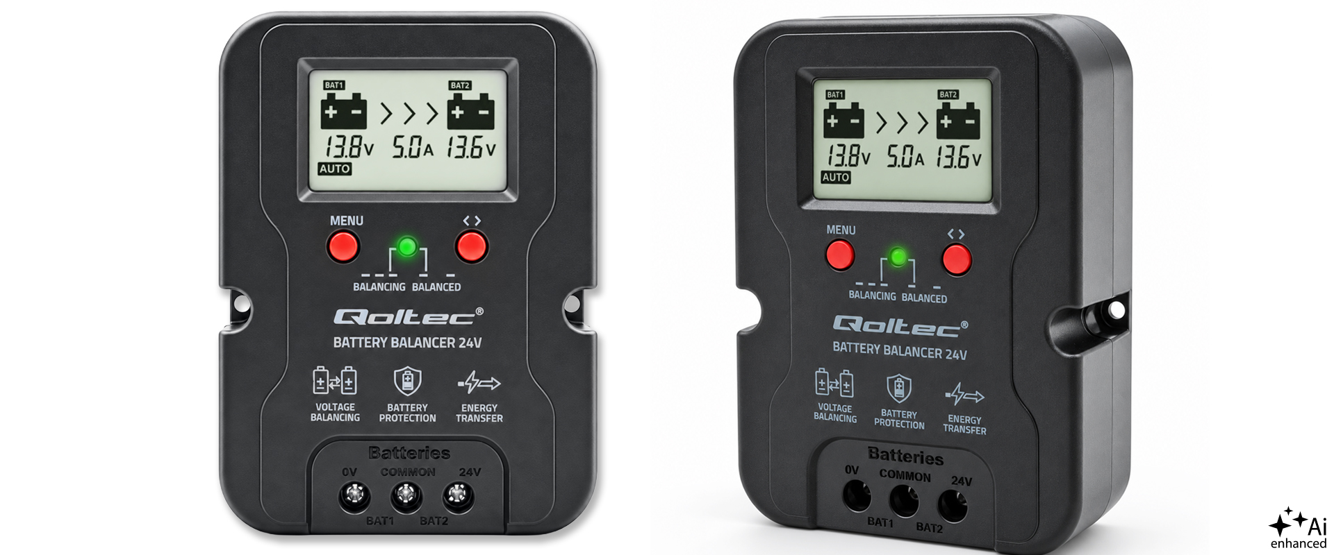 Qoltec Balanser napięcia 24V do akumulatorów 2 x 12V | 5A | AGM GEL LiFePO4 | LCD aprašymas - Prekės nuotrauka