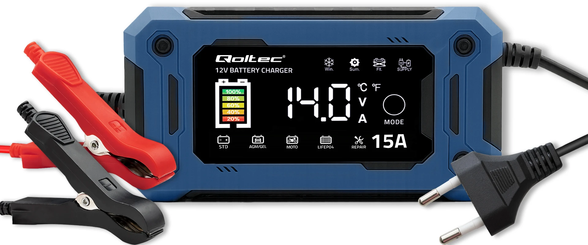 „Qoltec“ išmanusis mikroprocesorius 12 V 15 A | Lygintuvas su remonto ir maitinimo palaikymo funkcija keičiant akumuliatorių | skirtas AGM GEL LiFePO4 | LCD aprašymas - Prekės nuotrauka „Qoltec“ išmanusis mikroprocesorius 12 V 15 A | Lygintuvas su remonto ir maitinimo palaikymo funkcija keičiant akumuliatorių | skirtas AGM GEL LiFePO4 | LCD aprašymas - Prekės nuotrauka