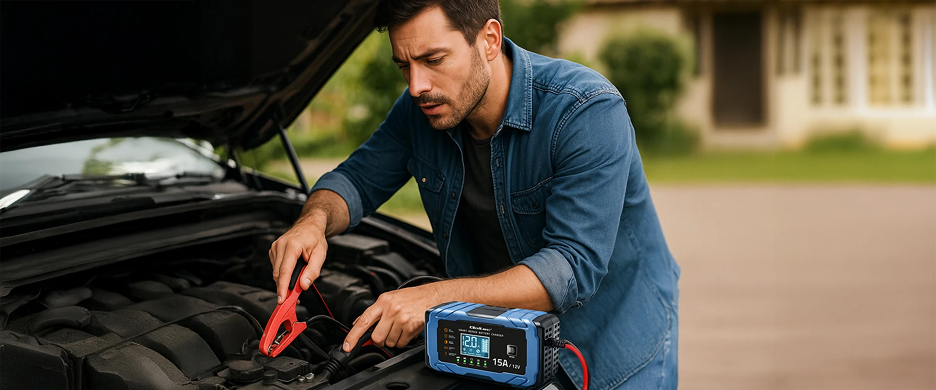 Qoltec Inteligentna mikroprocesorinis kroviklis 12V 15A | Prostownik su funkcija naprawy | AGM GEL LiFePO4 | 9- stopniowe ładowanie aprašymas - Prekės nuotrauka
