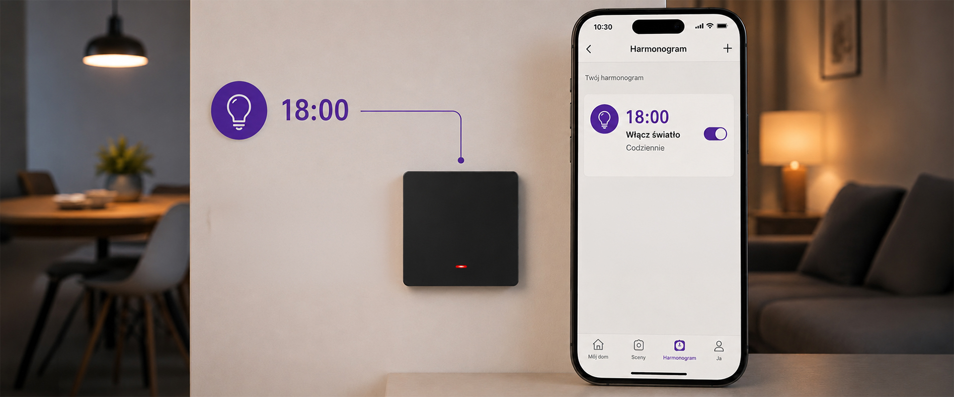 Qoltec Inteligentny 1-kanałowy jungiklis wyłącznik światła | Wi-Fi | Timer | Tuya | Smart life | Juodas aprašymas - Prekės nuotrauka