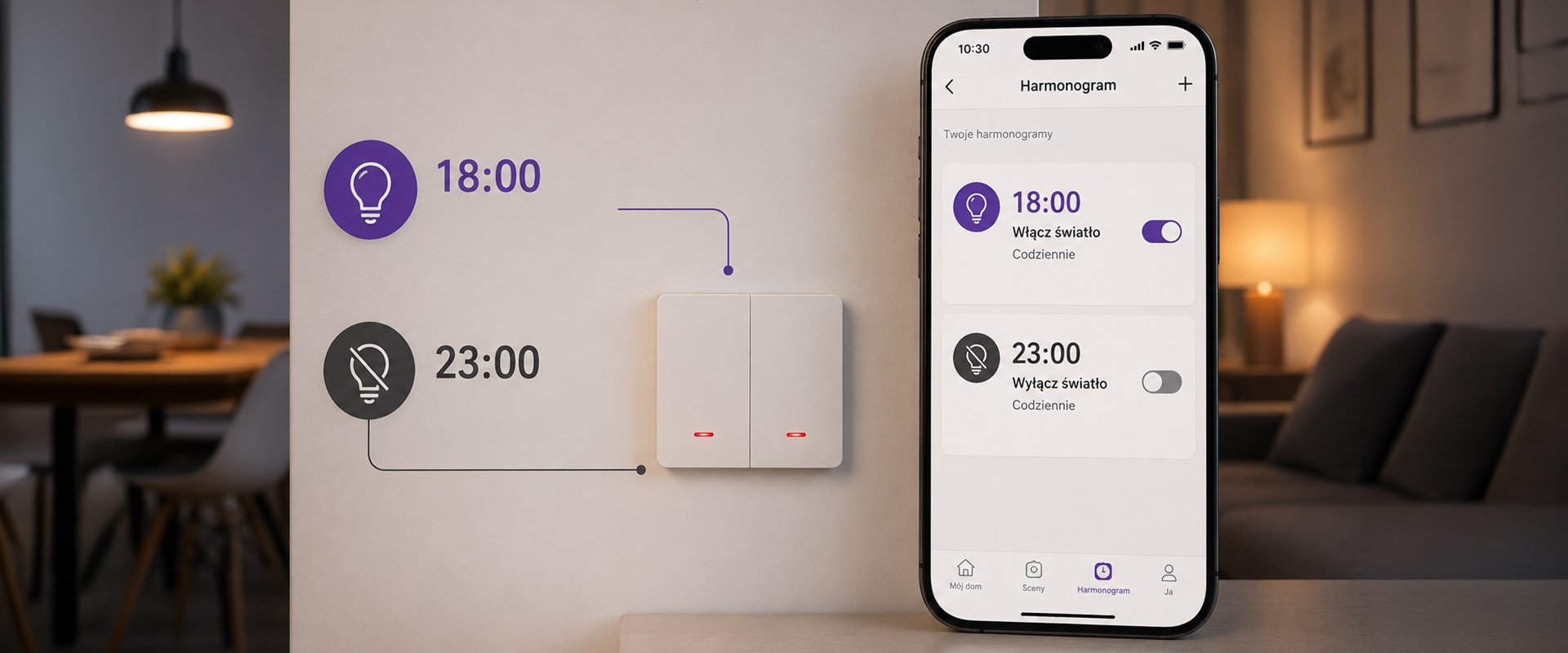 Qoltec Inteligentny 2-kanałowy jungiklis wyłacznik światła | Wi-Fi |Timer| Tuya | Smart life | Baltas aprašymas - Prekės nuotrauka