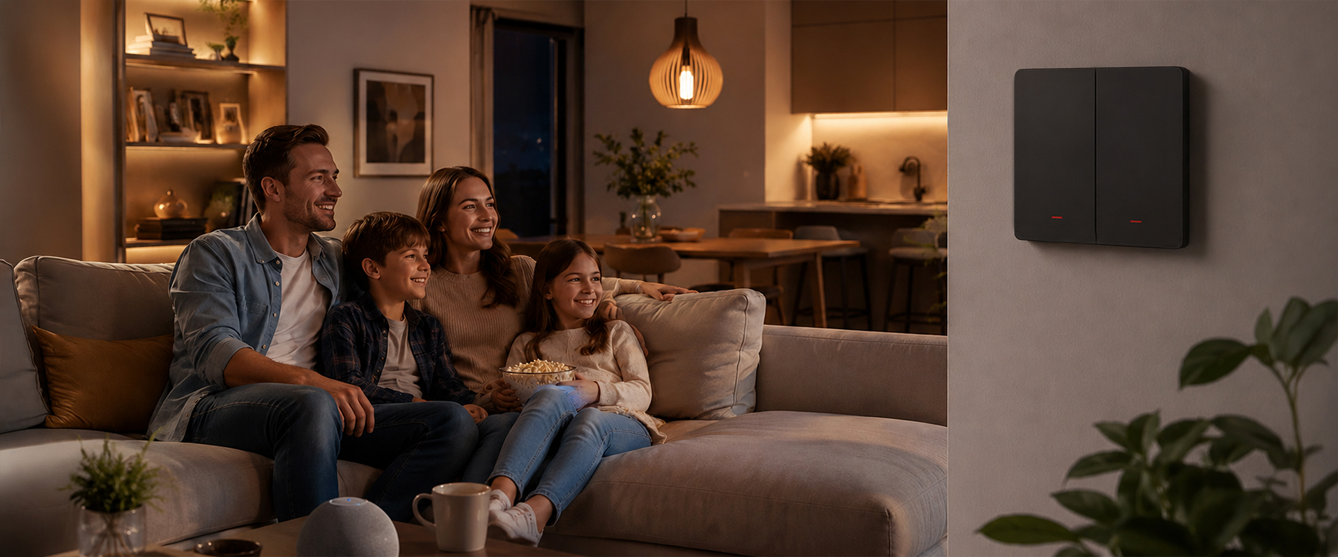 Qoltec Inteligentny 2-kanałowy jungiklis wyłącznik światła | Wi-Fi | Timer | Tuya | Smart life | Juodas aprašymas - Prekės nuotrauka