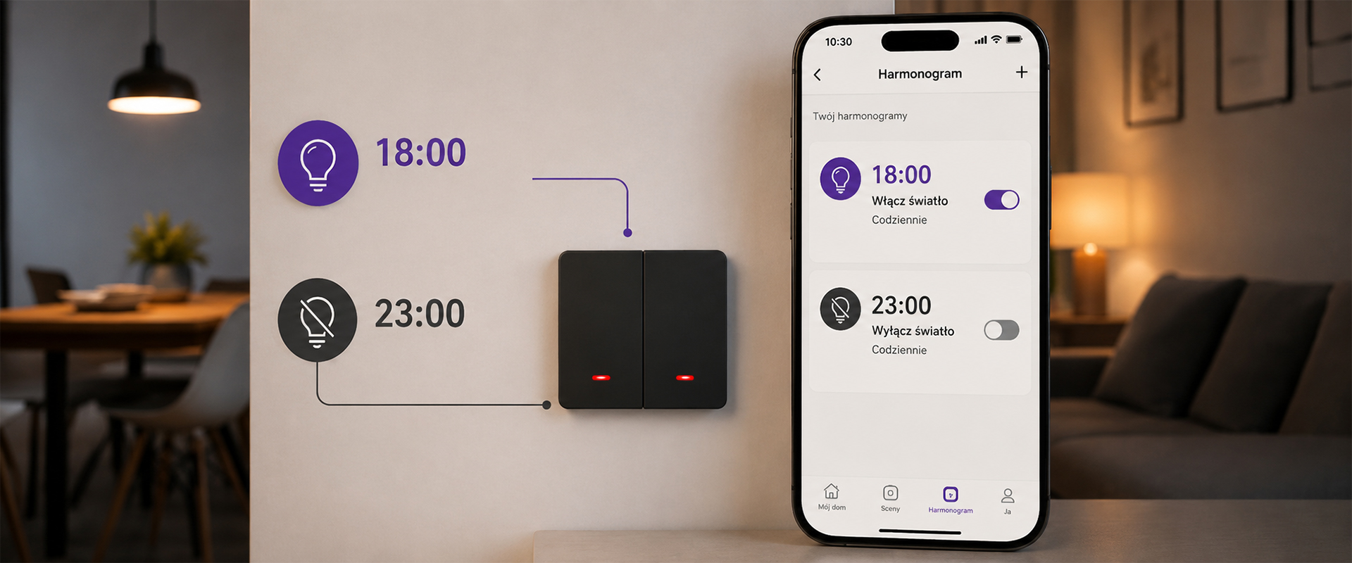 Qoltec Inteligentny 2-kanałowy jungiklis wyłącznik światła | Wi-Fi | Timer | Tuya | Smart life | Juodas aprašymas - Prekės nuotrauka