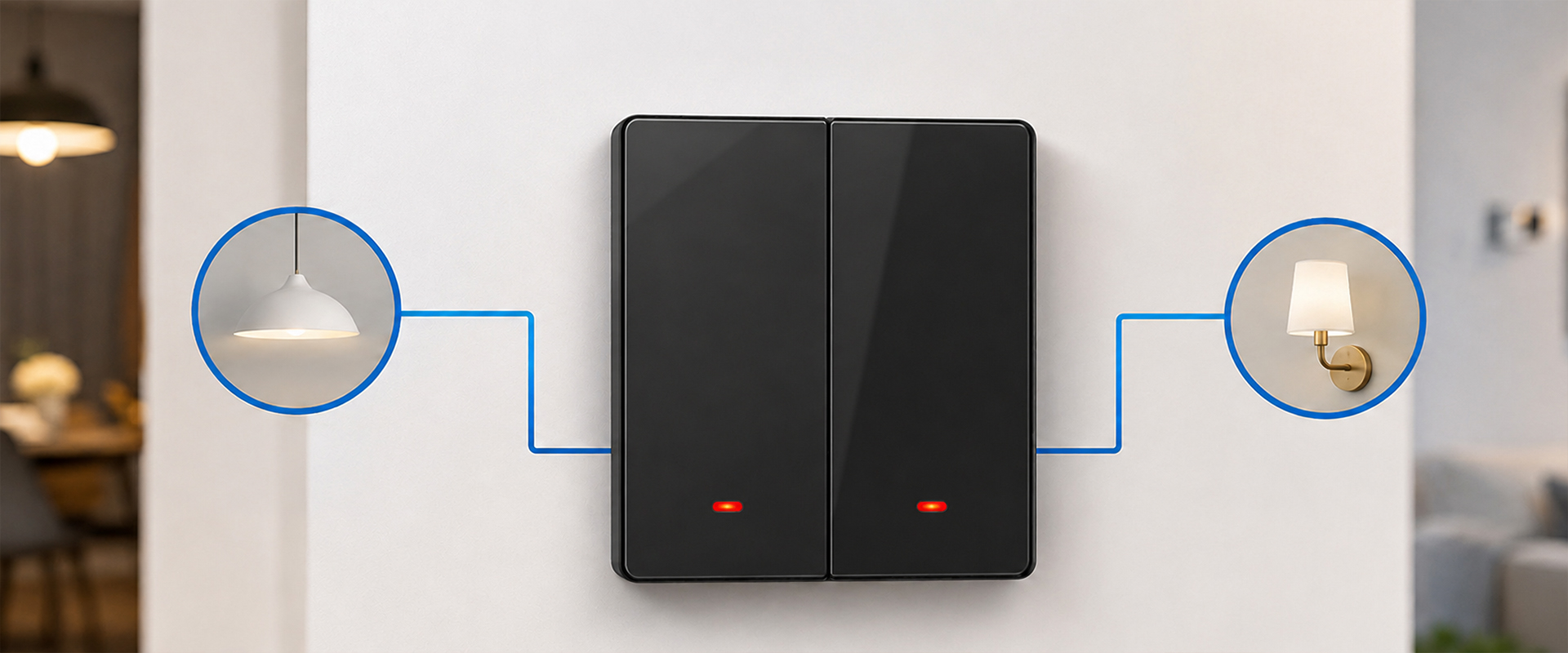 Qoltec Inteligentny 2-kanałowy jungiklis wyłącznik światła | Wi-Fi | Timer | Tuya | Smart life | Juodas aprašymas - Prekės nuotrauka