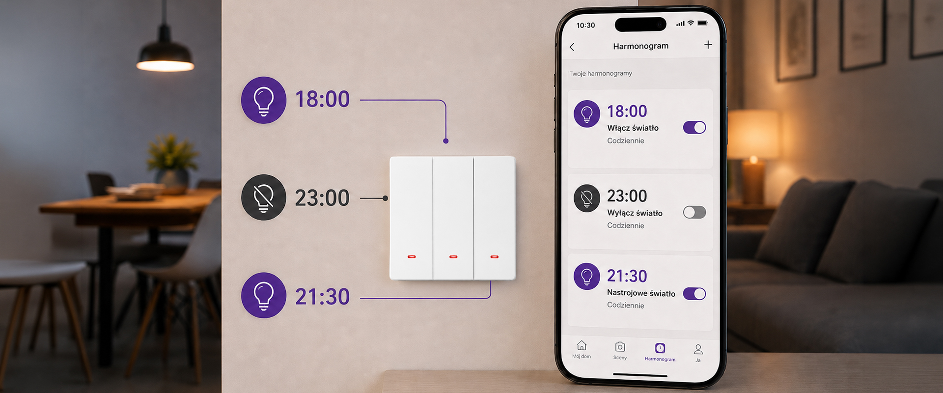 Qoltec Inteligentny 3-kanałowy jungiklis wyłacznik światła | Wi-Fi | Timer| Tuya | Smart life | Baltas aprašymas - Prekės nuotrauka