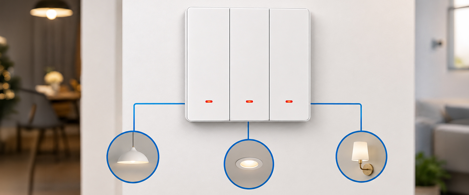 Qoltec Inteligentny 3-kanałowy jungiklis wyłacznik światła | Wi-Fi | Timer| Tuya | Smart life | Baltas aprašymas - Prekės nuotrauka