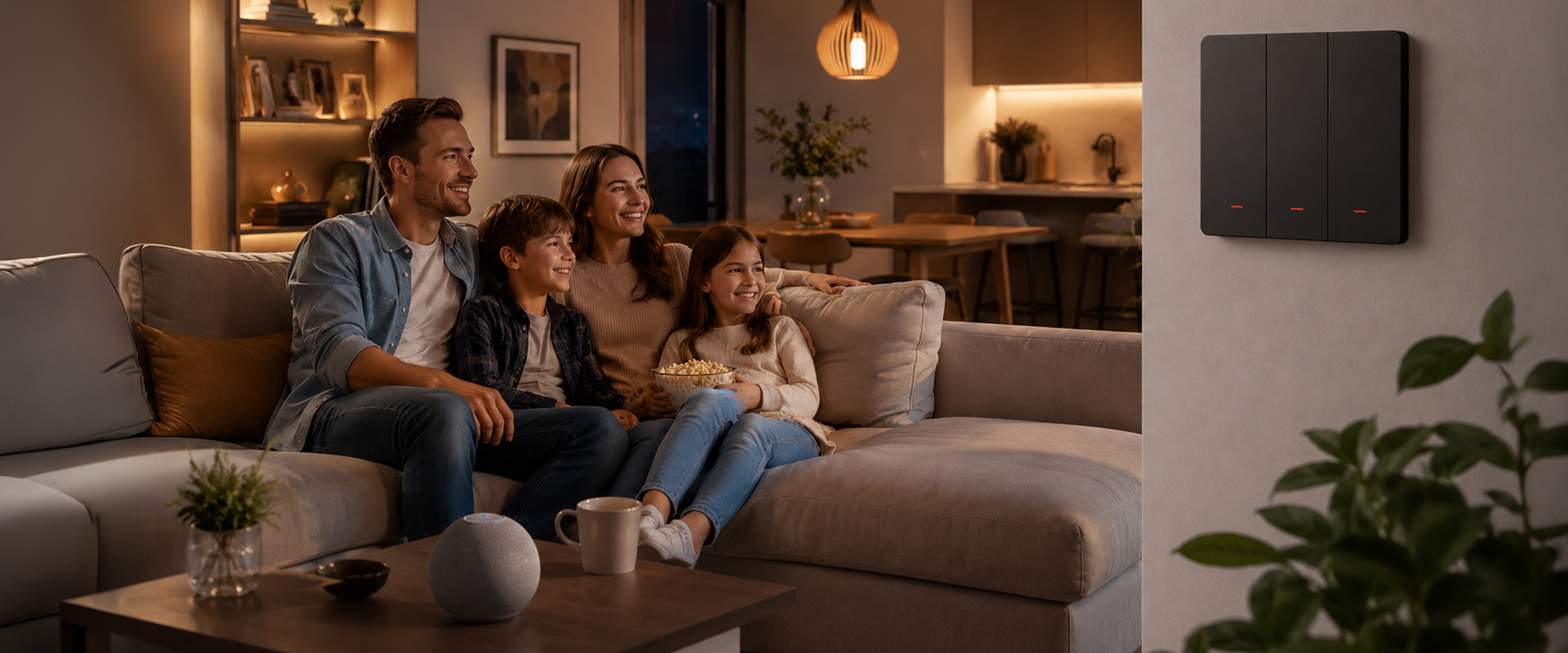 Qoltec Inteligentny 3-kanałowy jungiklis wyłącznik światła | Wi-Fi | Timer | Tuya | Smart life | Juodas aprašymas - Prekės nuotrauka