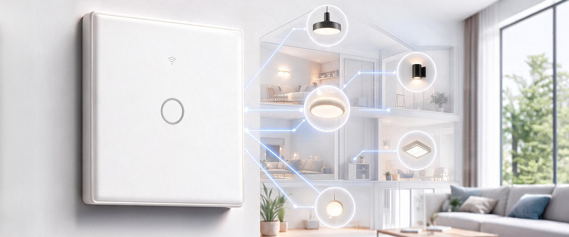 Qoltec Inteligentny dotykowy 1-kanałowy jungiklis wyłącznik światła | Wi-Fi | Timer | Tuya | Smart life | Hartowane szkło | Baltas aprašymas - Prekės nuotrauka