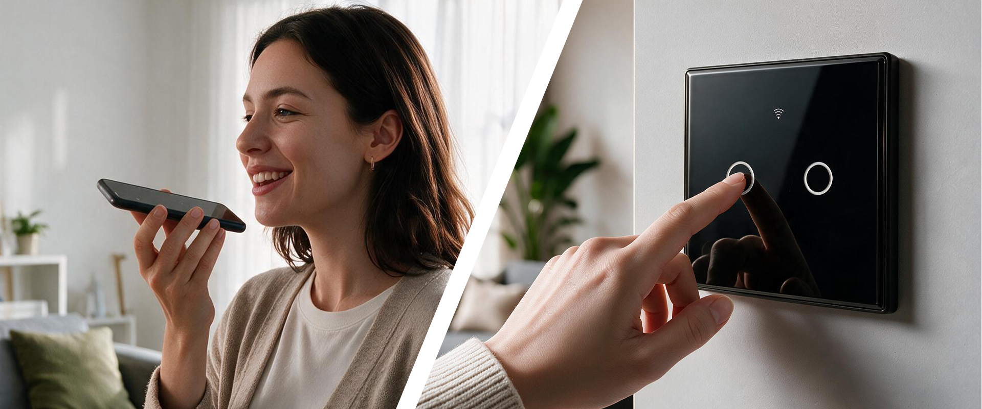 Qoltec Inteligentny dotykowy 2-kanałowy jungiklis wyłącznik światła | Wi-Fi | Timer | Tuya | Smart life | Hartowane szkło | Juodas aprašymas - Prekės nuotrauka