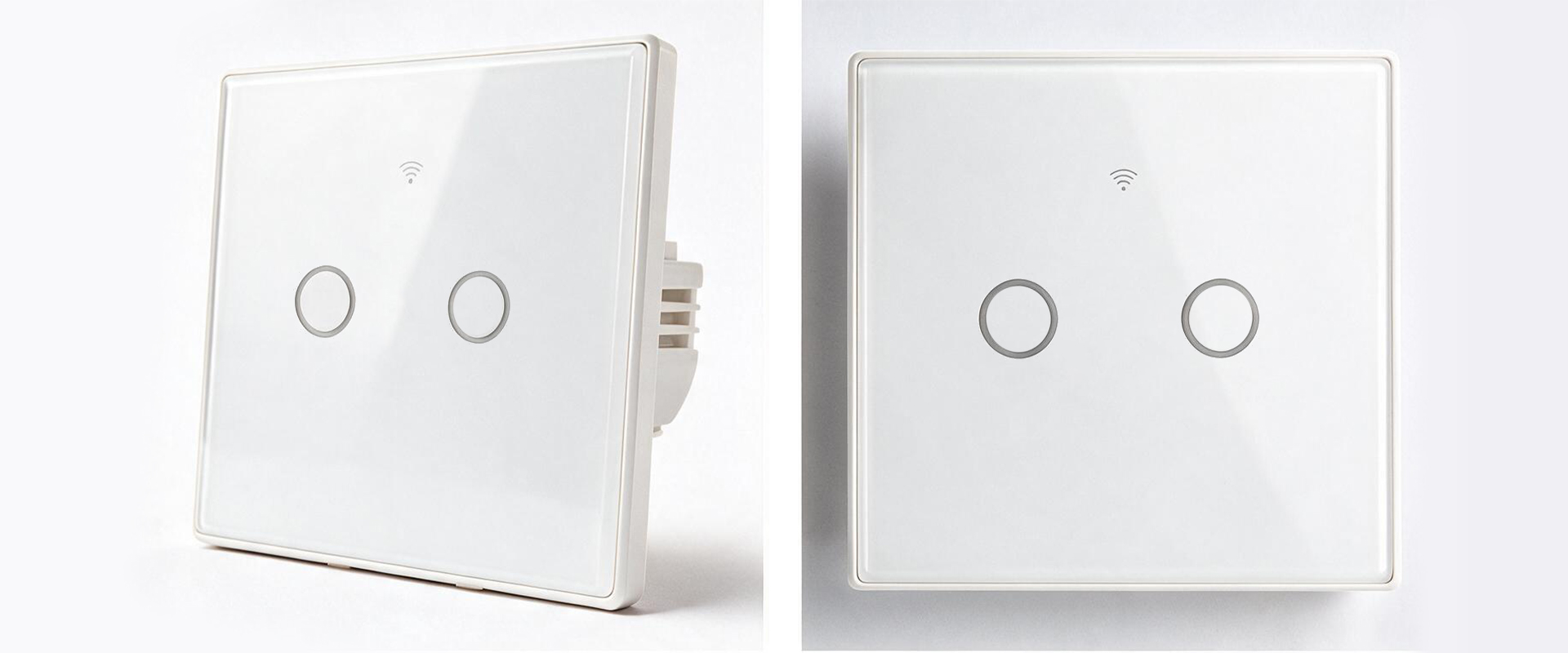 Qoltec Inteligentny dotykowy 2-kanałowy jungiklis wyłącznik światła | Wi-Fi | Timer | Tuya | Smart life | Hartowane szkło | Baltas aprašymas - Prekės nuotrauka