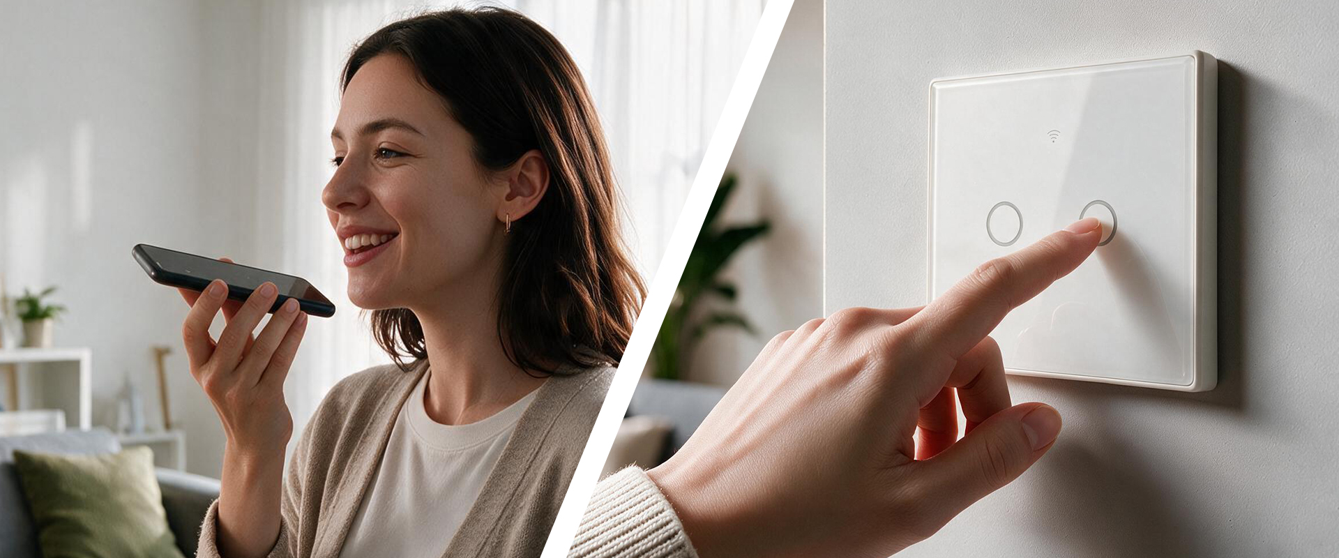 Qoltec Inteligentny dotykowy 2-kanałowy jungiklis wyłącznik światła | Wi-Fi | Timer | Tuya | Smart life | Hartowane szkło | Baltas aprašymas - Prekės nuotrauka