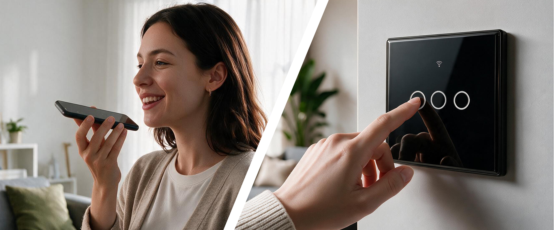 Qoltec Inteligentny dotykowy 3-kanałowy jungiklis wyłącznik światła | Wi-Fi | Timer | Tuya | Smart life | Hartowane szkło | Juodas aprašymas - Prekės nuotrauka