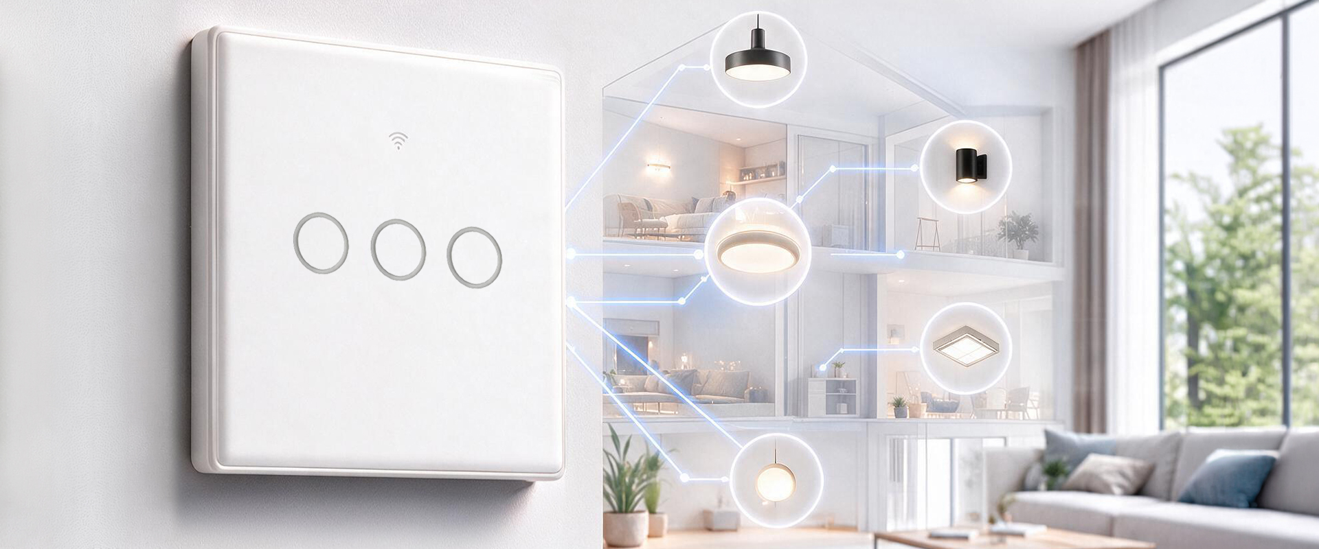 Qoltec Inteligentny dotykowy 3-kanałowy jungiklis wyłącznik światła | Wi-Fi | Timer | Tuya | Smart life | Hartowane szkło | Baltas aprašymas - Prekės nuotrauka