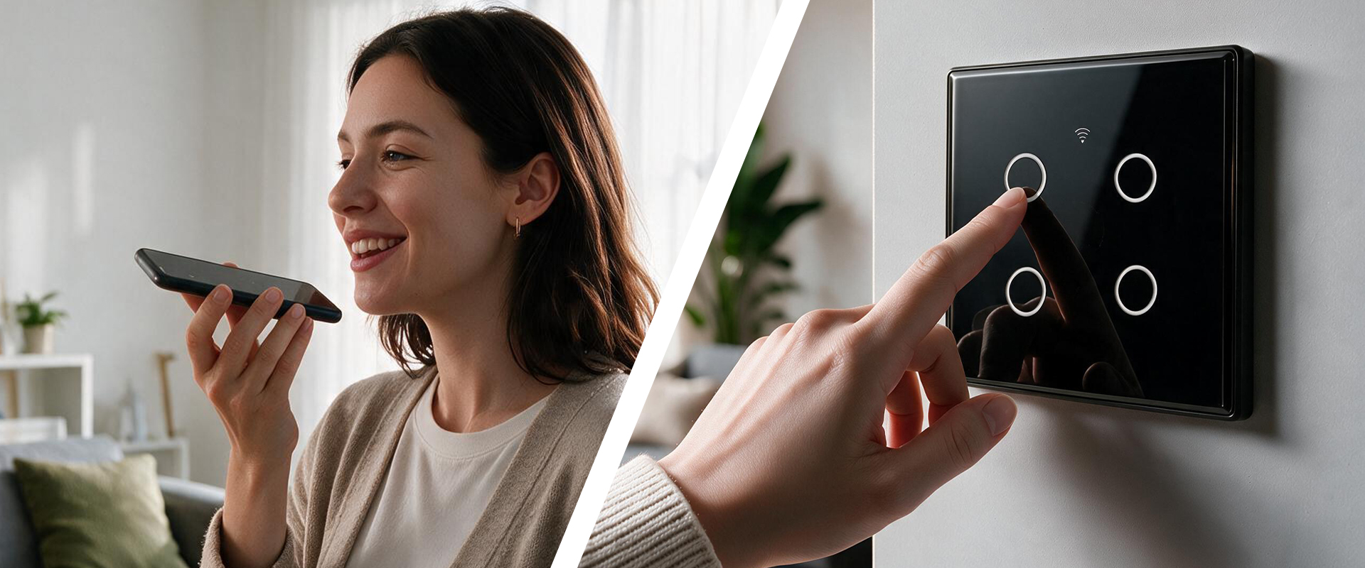 Qoltec Inteligentny dotykowy 4-kanałowy jungiklis wyłącznik światła | Wi-Fi | Timer | Tuya | Smart life | Hartowane szkło | Juodas aprašymas - Prekės nuotrauka
