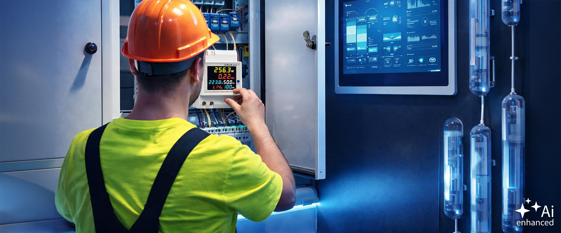 Qoltec Vienfazis skaitiklis 6v1 | energijos suvartojimo matuoklis ant DIN bėgelio | 230V | 100A | LCD | CT | 3P aprašymas - Prekės nuotrauka