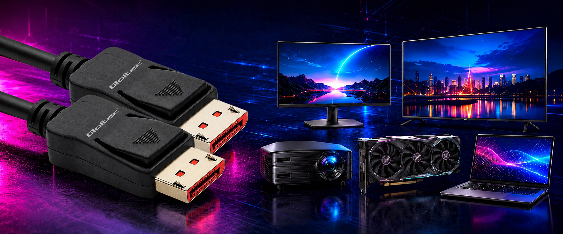 Qoltec Kabelis DisplayPort v2.1 męski | DisplayPort v2.1 męski | 8K | 40G | 1.5m aprašymas - Prekės nuotrauka