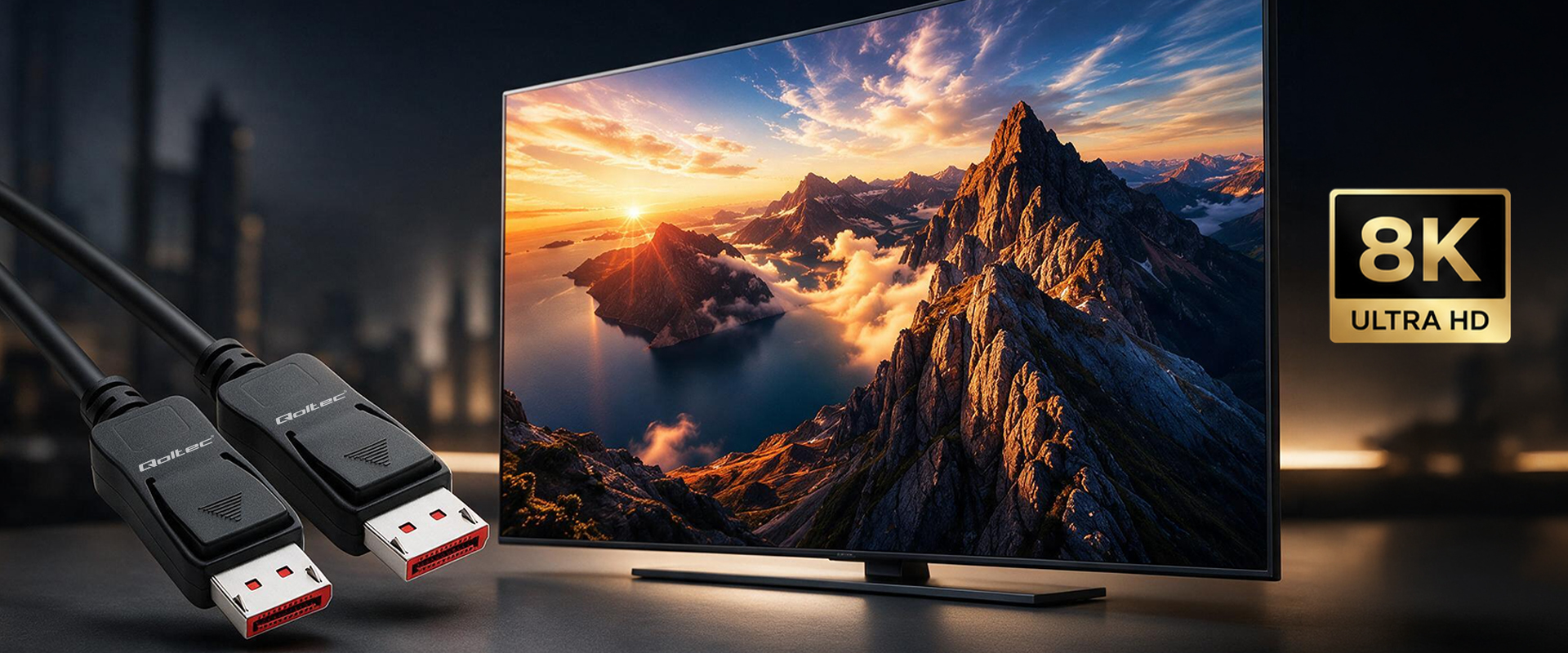 Qoltec Kabelis DisplayPort v2.1 męski | DisplayPort v2.1 męski | 8K | 54G | 0.5m aprašymas - Prekės nuotrauka