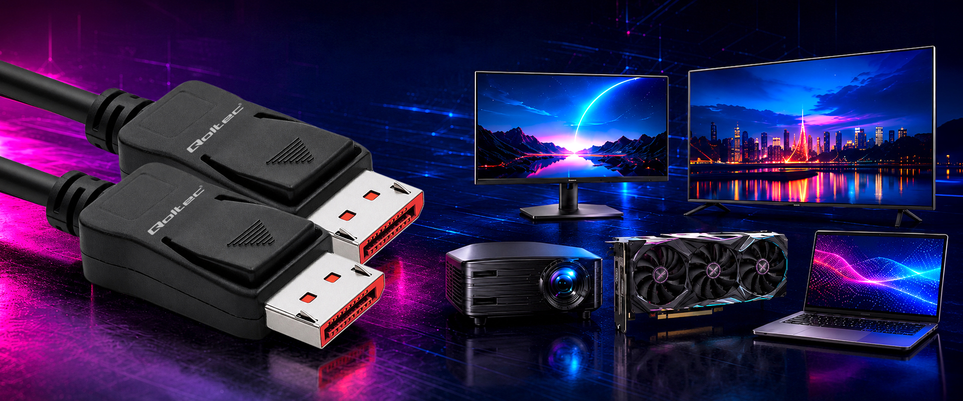 Qoltec Kabelis DisplayPort v2.1 męski | DisplayPort v2.1 męski | 8K | 54G | 0.5m aprašymas - Prekės nuotrauka