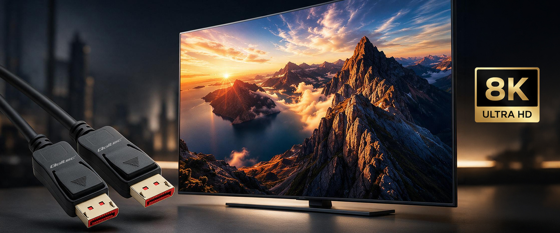 Qoltec Kabelis DisplayPort v2.1 męski | DisplayPort v2.1 męski | 8K | 54G | 2m aprašymas - Prekės nuotrauka