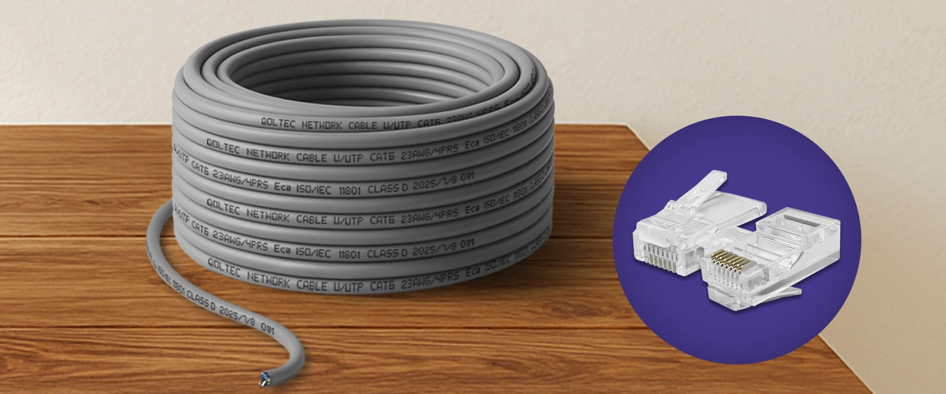 Qoltec Kabelis Patchcord sieciowy skrętka UTP| Miedziany Cu |CAT6 | High speed 1Gb/s | LAN | 25m | pilka aprašymas - Prekės nuotrauka