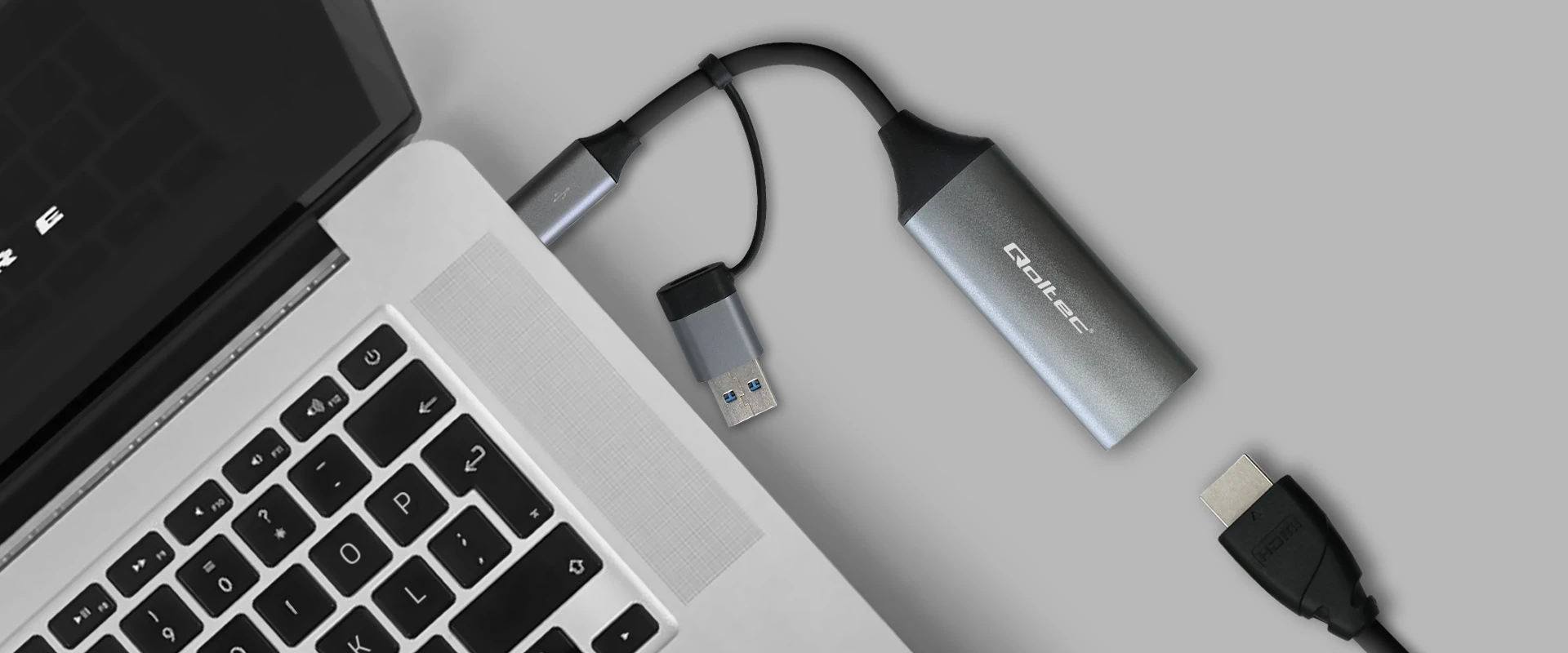 „Qoltec“ vaizdo įrašymo plokštė | USB-C ir USB-A adapteriai | HDMI | 4K 30Hz | Aliuminio aprašymas - Prekės nuotrauka