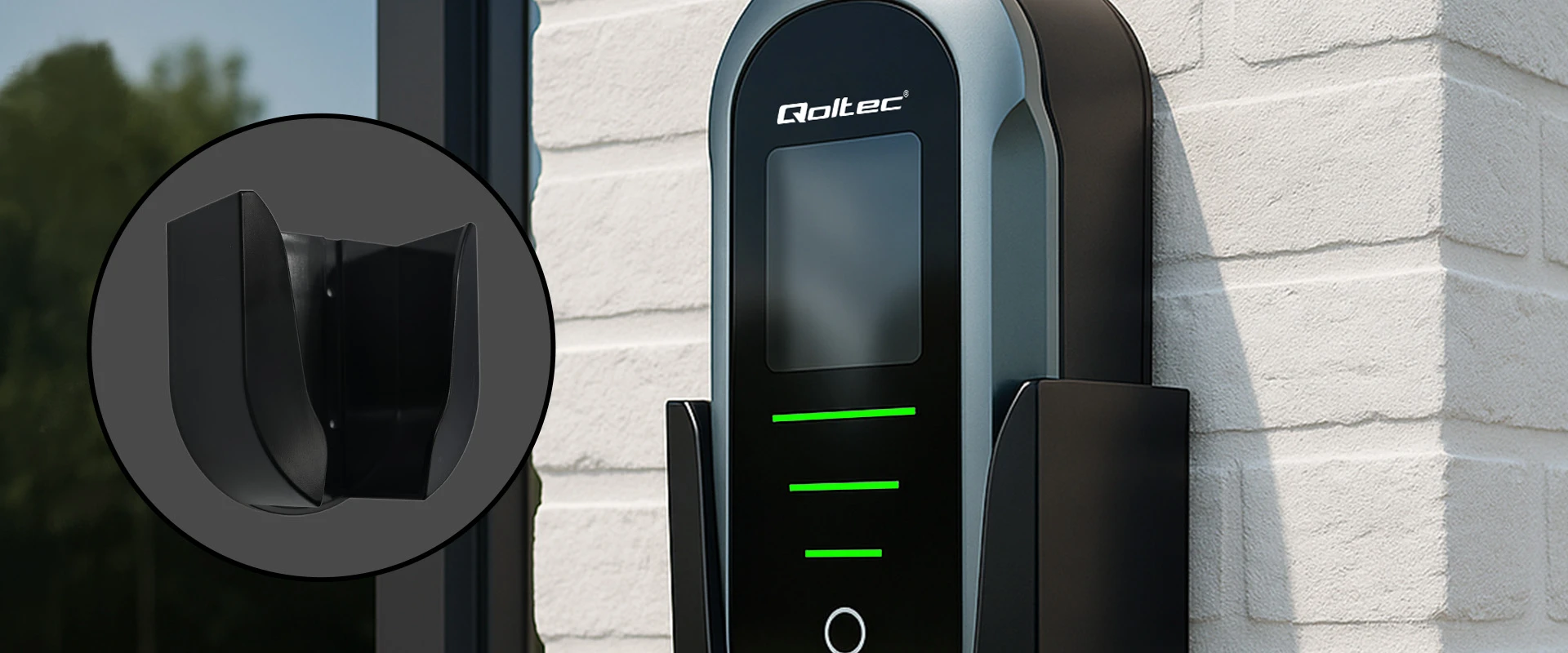 Qoltec 2in1 Type2 | 22kW | 400V | Wi-Fi | TUYA | SMART LIFE | LCD | Nešiojamas | Sieninis įkroviklis | 7m aprašymas - Prekės nuotrauka