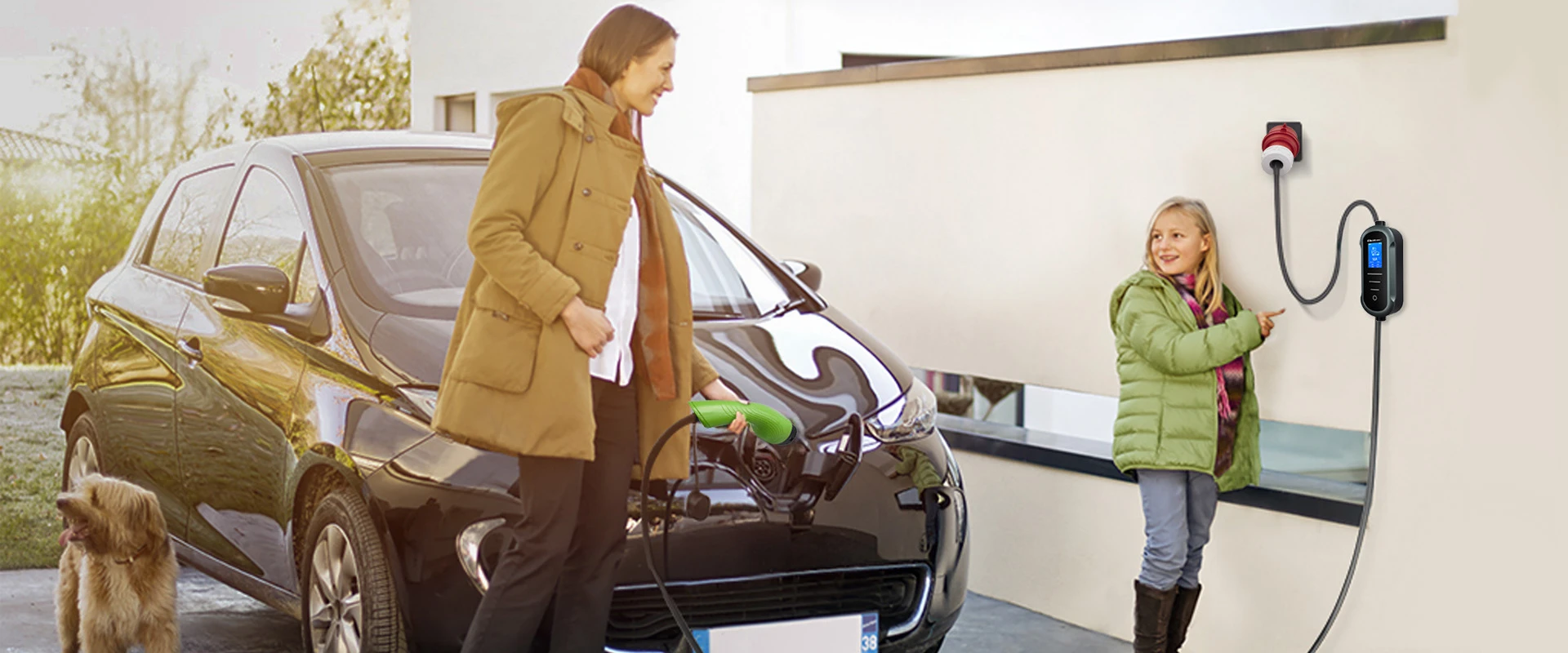 Qoltec Mobilna kroviklis automobiliui elektrycznego EV i hybryd su regulacją 2w1 Typ2 | 11kW | 400V | CEE 16A | Wi-fi | TUYA | SMART LIFE | LCD | Przenośna | Wallbox | 5m aprašymas - Prekės nuotrauka