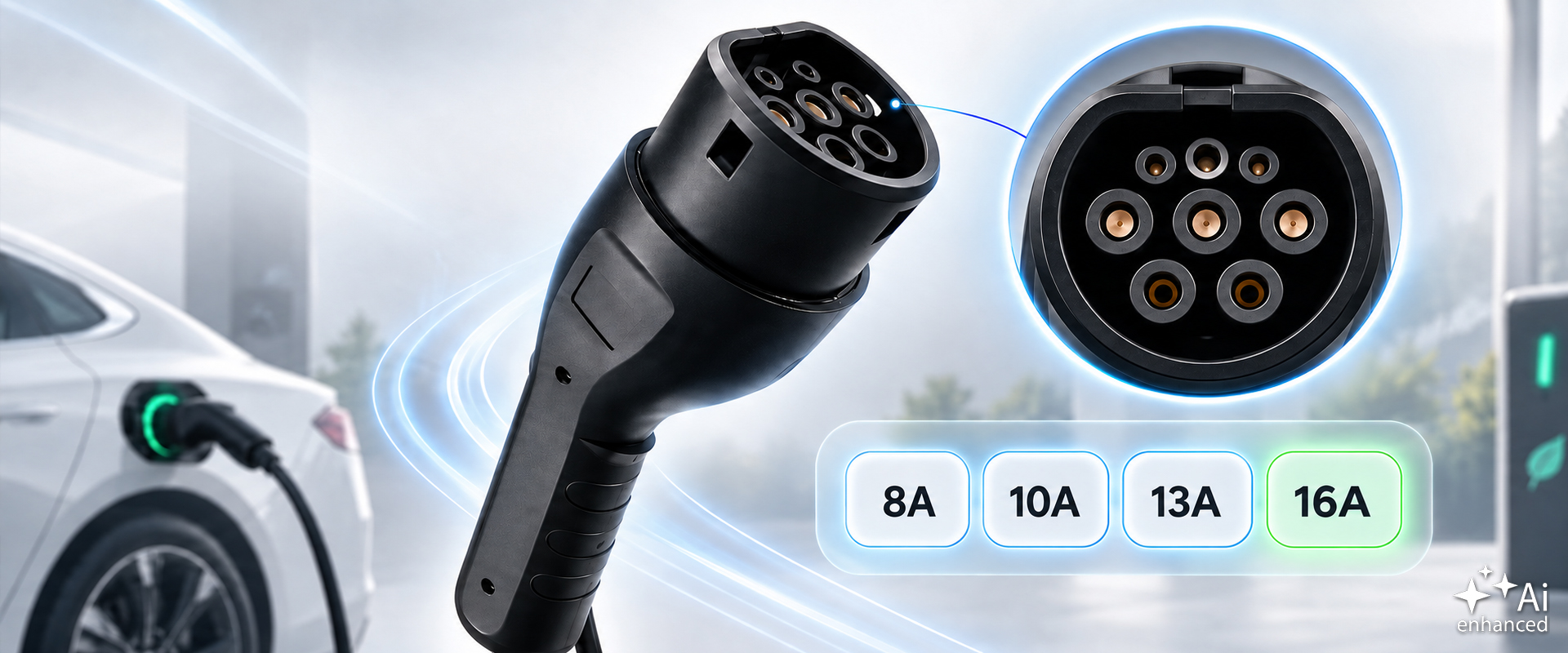 Qoltec Mobilna kroviklis automobiliui elektrycznego EV i hybryd su regulacją 2w1 Typ2 | 3.5kW | 230V | SCHUKO 16A | LED | 5m aprašymas - Prekės nuotrauka