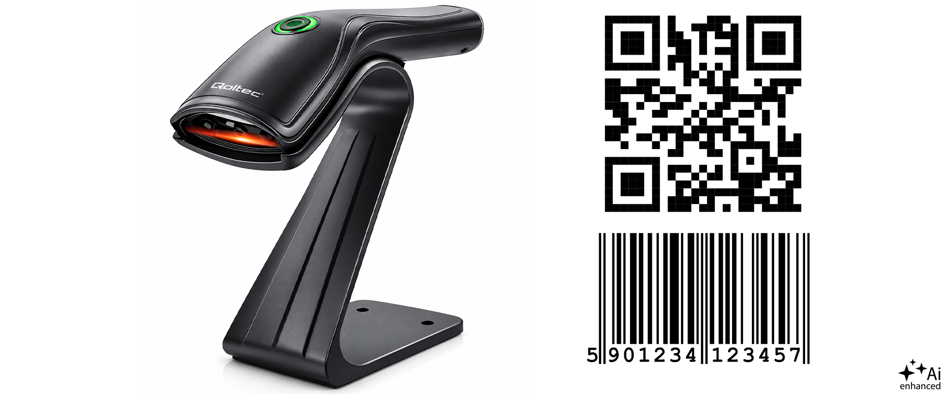 Qoltec Precyzyjny Skaner czytnik kodów kreskowych 1D 2D + stojak na skaner | QR | EAN | USB aprašymas - Prekės nuotrauka