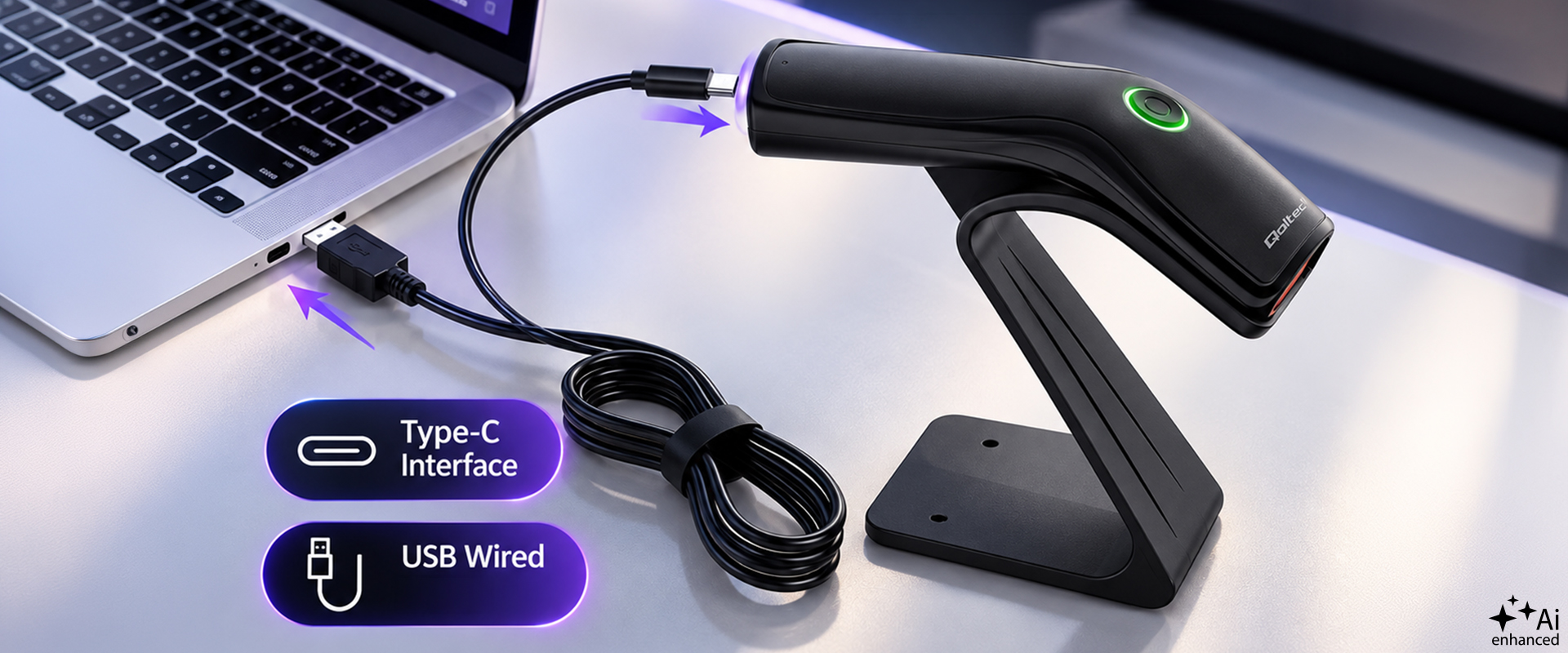 Qoltec Precyzyjny Skaner czytnik kodów kreskowych 1D 2D + stojak na skaner | QR | EAN | USB aprašymas - Prekės nuotrauka