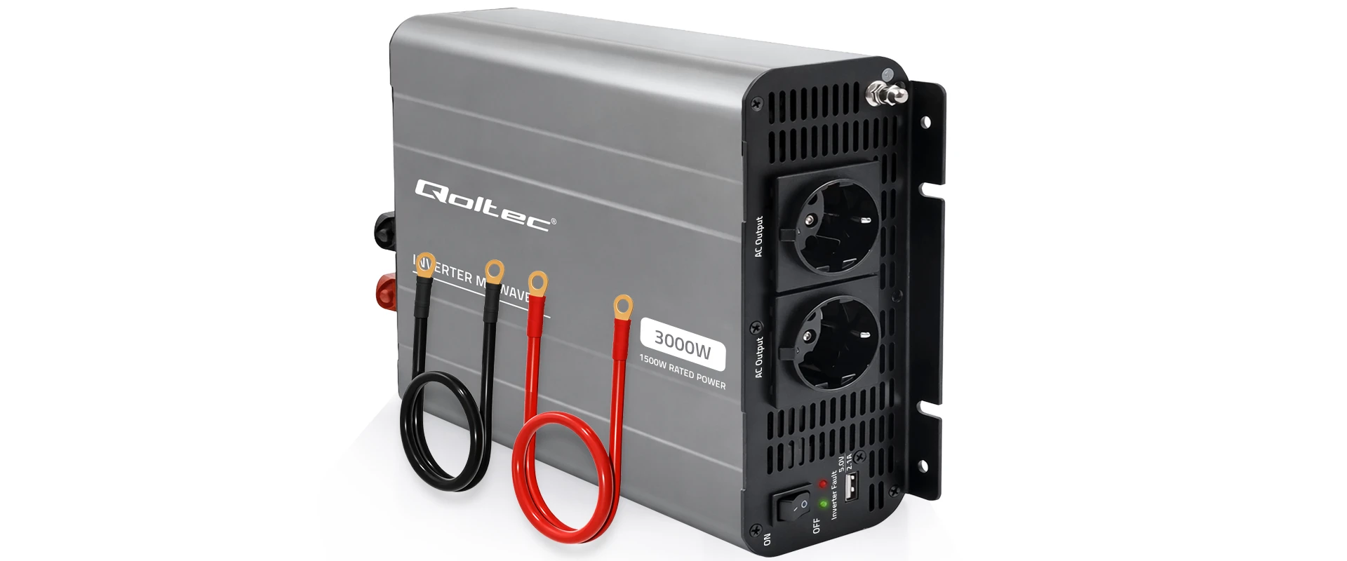 Qoltec Przetwornica napięcia MS Wave | 12V na 230V | 1500/3000W | USB | Kompatybilna su LiFePO4 GEL AGM aprašymas - Prekės nuotrauka