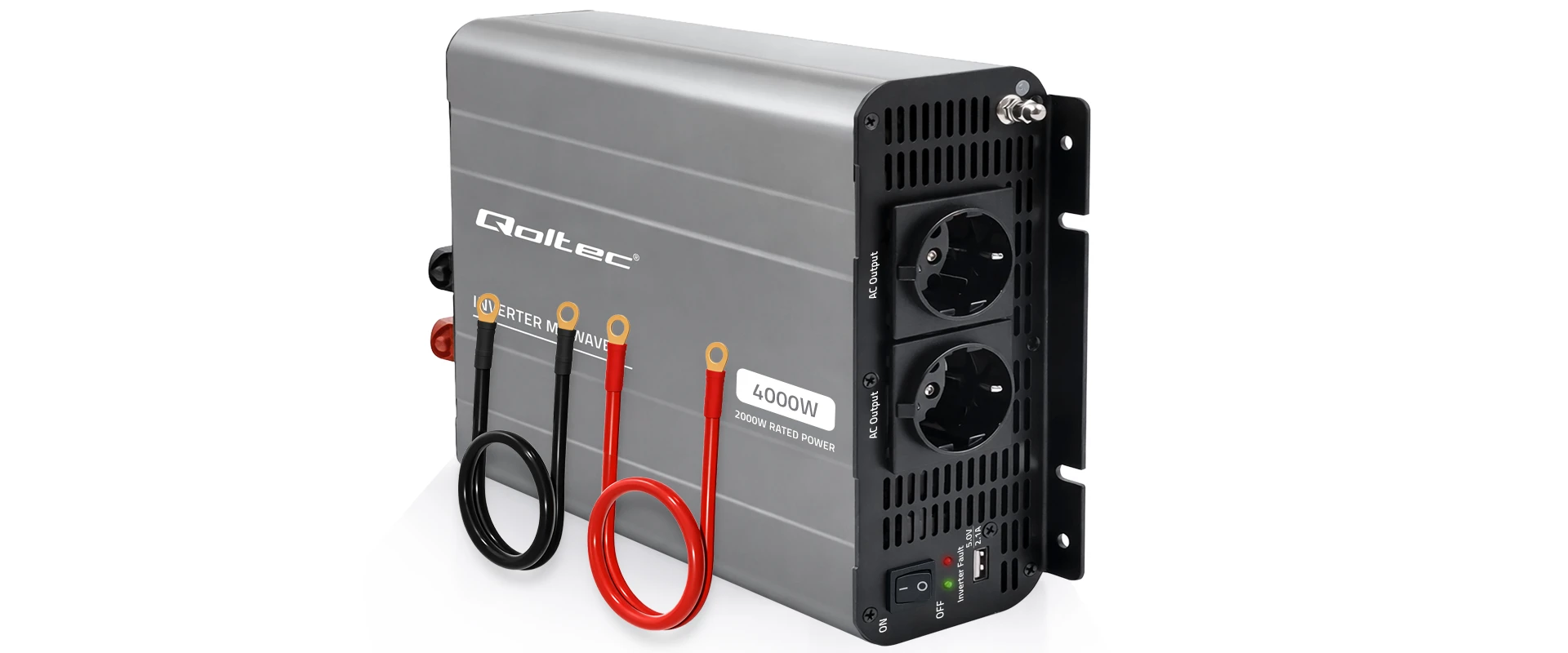Qoltec Przetwornica napięcia MS Wave | 12V na 230V | 2000/4000W | USB | Kompatybilna su LiFePO4 GEL AGM aprašymas - Prekės nuotrauka