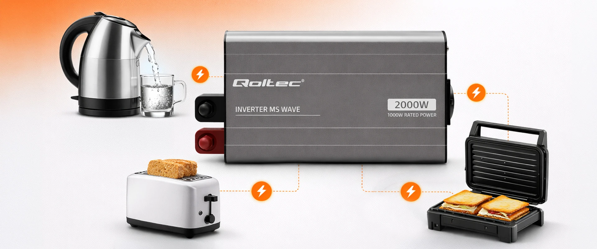 Qoltec MS Wave | 12V na 230V | 2000/4000W | USB aprašymas - Prekės nuotrauka