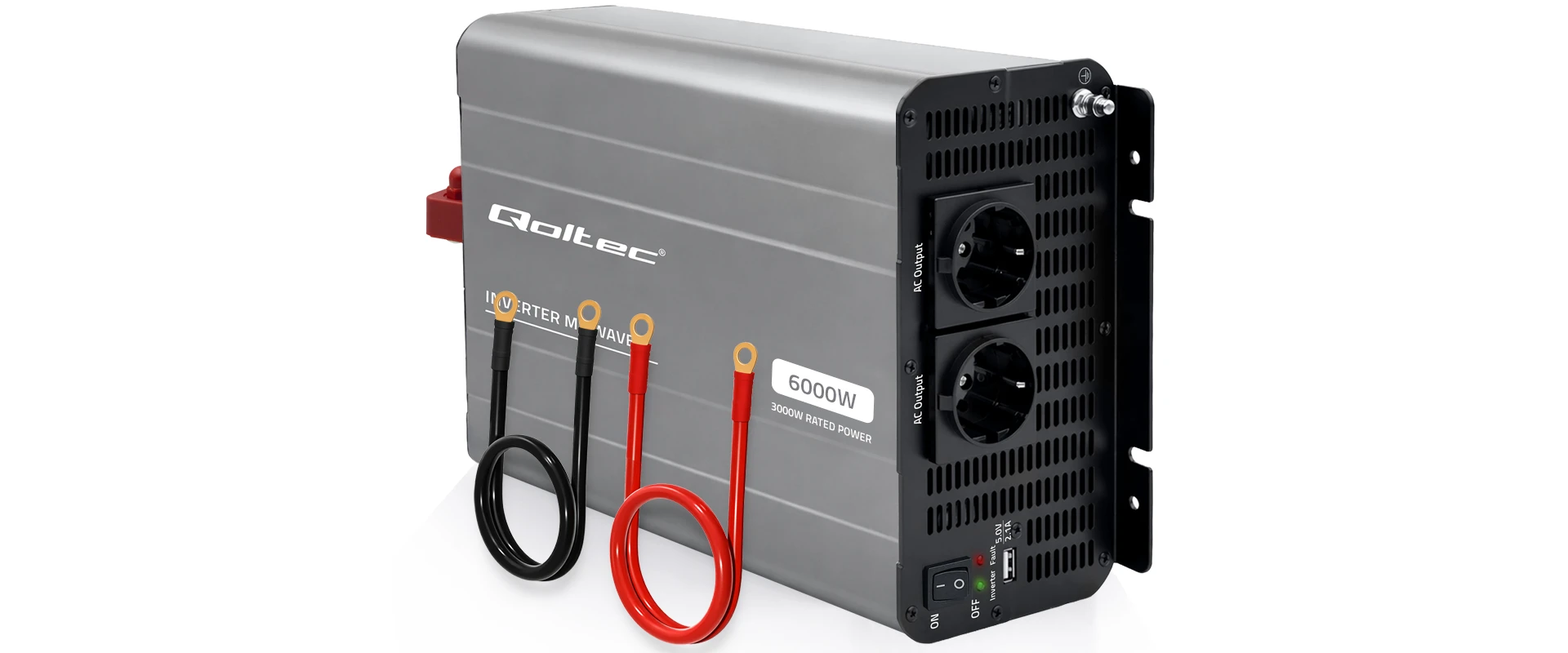 Qoltec Przetwornica napięcia MS Wave | 12V na 230V | 3000/6000W | USB | Kompatybilna su LiFePO4 GEL AGM aprašymas - Prekės nuotrauka