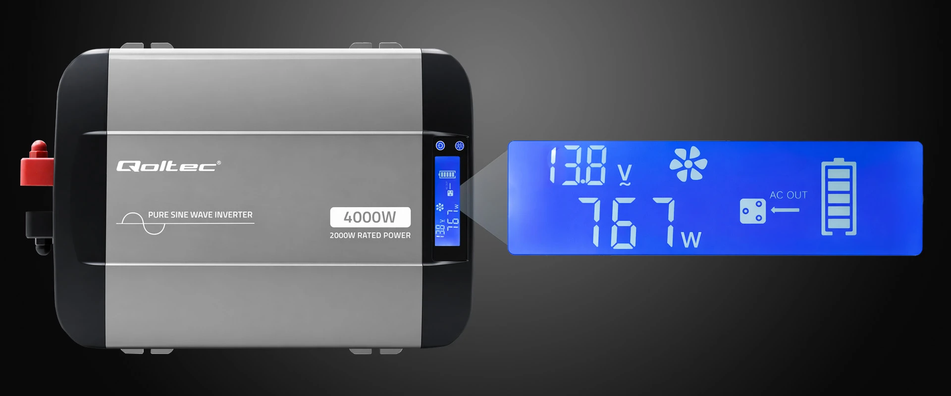 Qoltec Pure Sine Wave | 12V na 230V | 2000/4000W aprašymas - Prekės nuotrauka