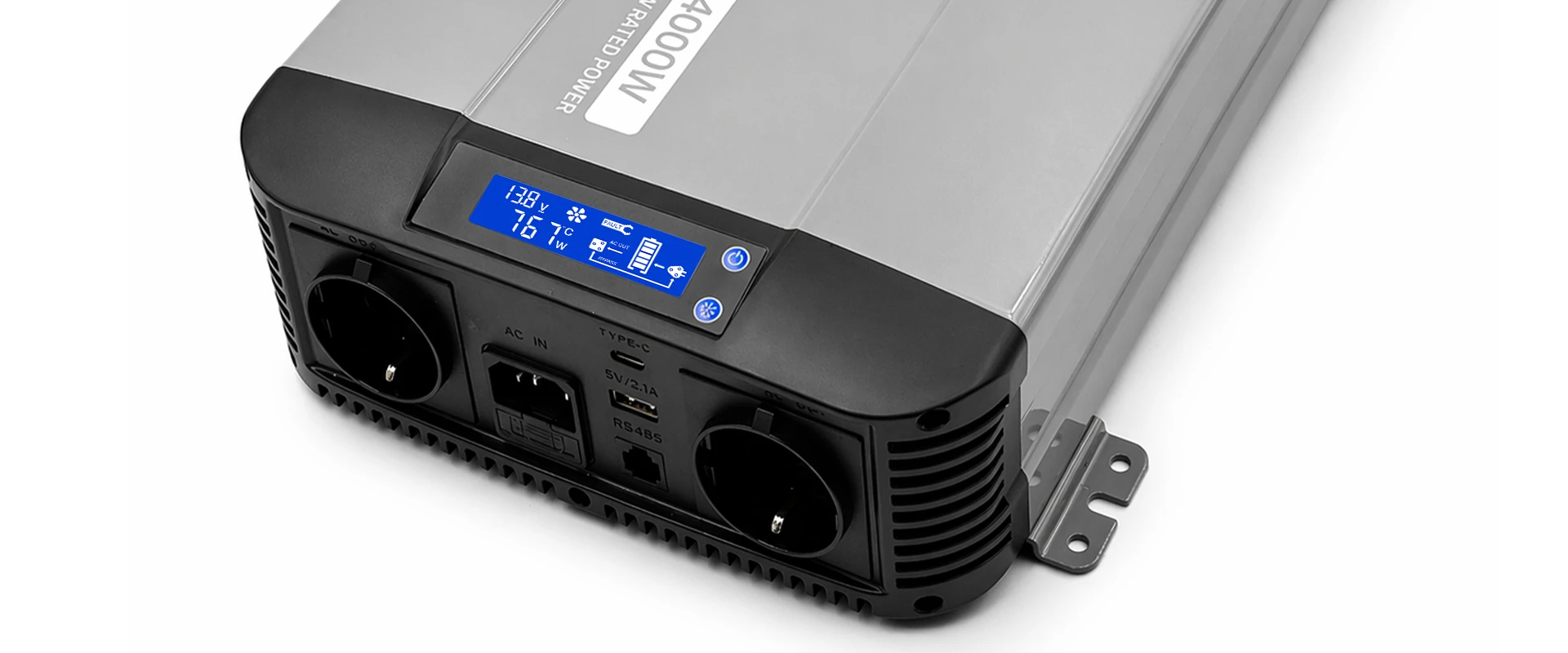Qoltec Przetwornica napięcia Pure Sine Wave | 12V na 230V | 2000/4000W | UPS BYPASS | LCD | USB | USB-C | Kompatybilna su LiFePO4 GEL AGM aprašymas - Prekės nuotrauka