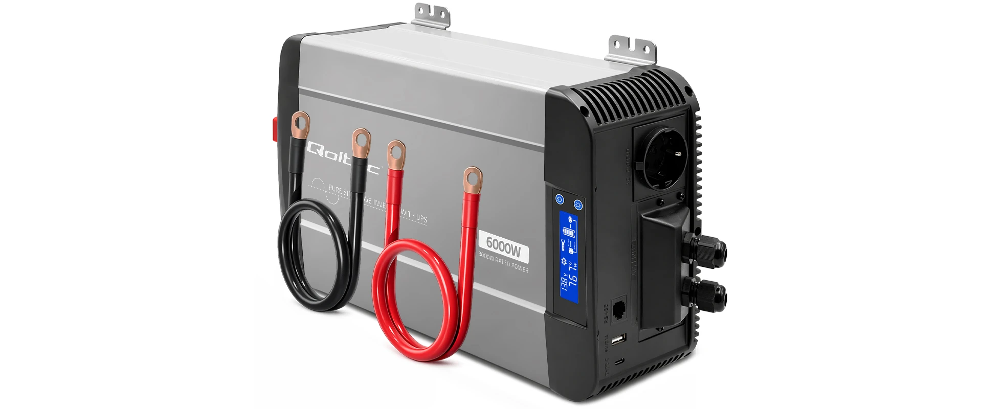 Qoltec Pure Sine Wave | 12V na 230V | 3000/6000W aprašymas - Prekės nuotrauka