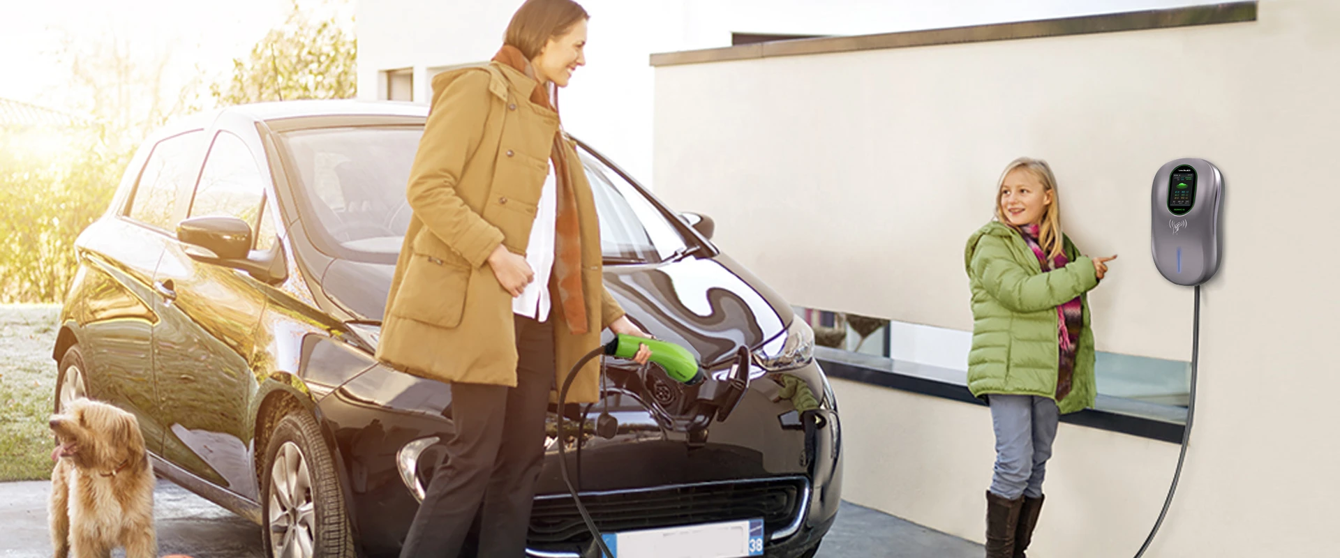 Qoltec Stacja ładowania EV Typ2 automobiliui elektrycznego i hybryd | 22kW | LCD | 2 Kortos EV | 3 fazy | Wallbox | Hotel system | 5m aprašymas - Prekės nuotrauka