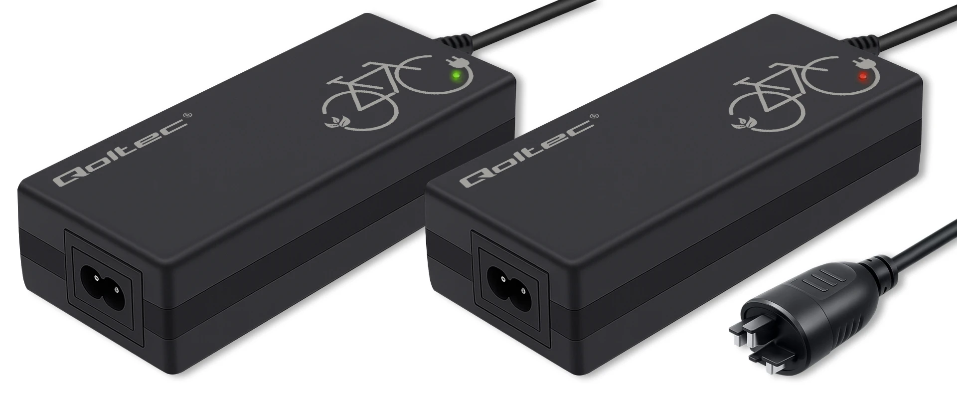 „Qoltec Fast“ įkroviklis elektriniam dviračiui 36V | 42V | 2A | Bosch 3 kontaktų kištukas + maitinimo laidas aprašymas - Prekės nuotrauka