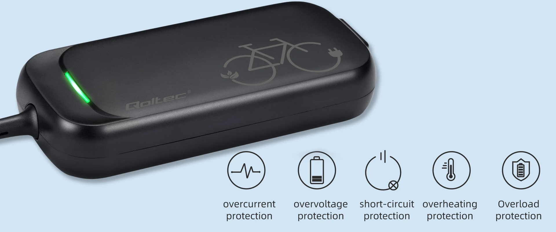 Qoltec Szybka Įkroviklis do roweru hulajnogi skutera elektrycznego 36V | 42V | 2A | przewód otwarty bez wtyczki | wodoodporna +kabelis zasilający aprašymas - Prekės nuotrauka